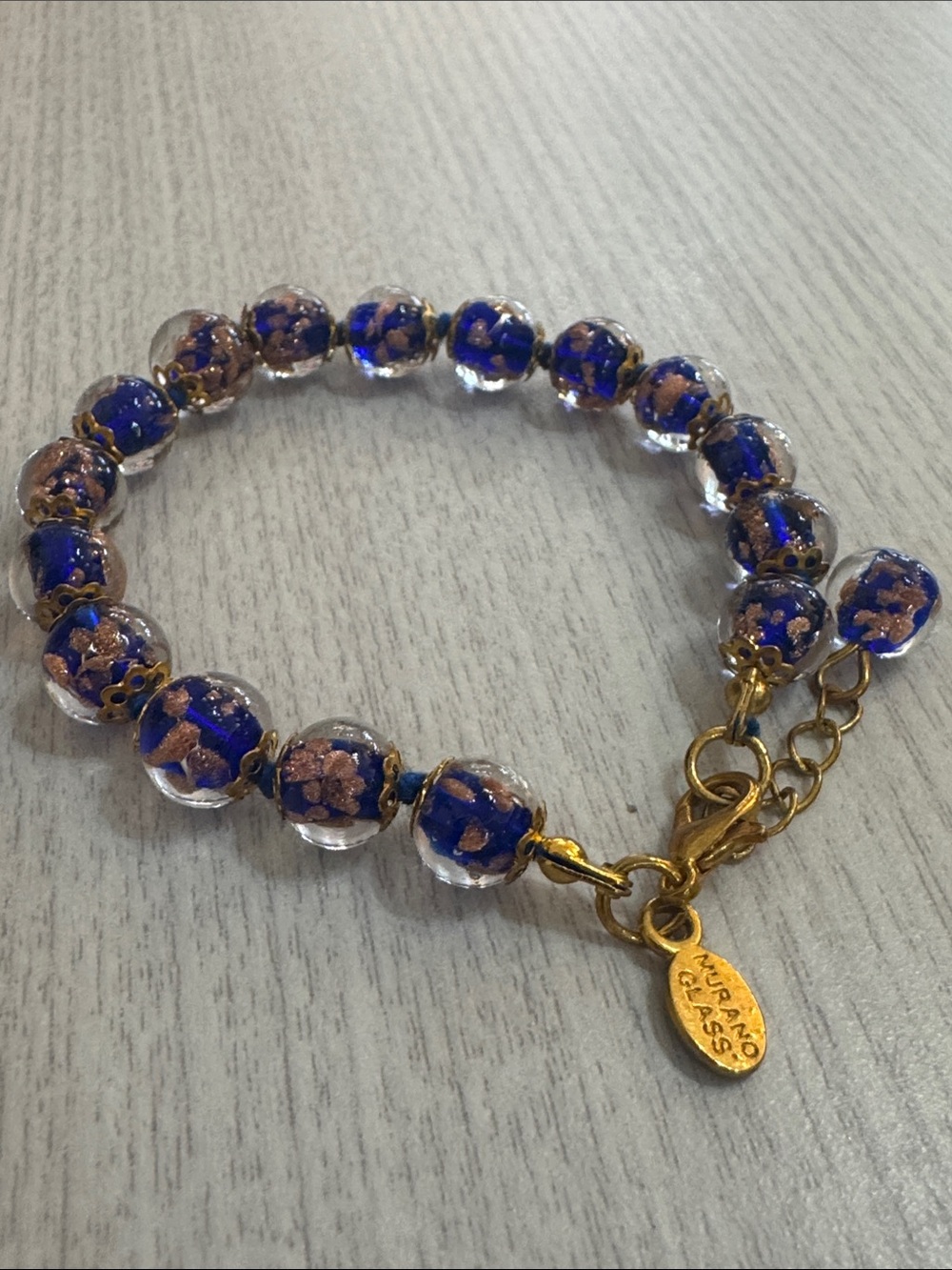 Murano Navy & Gold Foil Glass Bead Bracelet